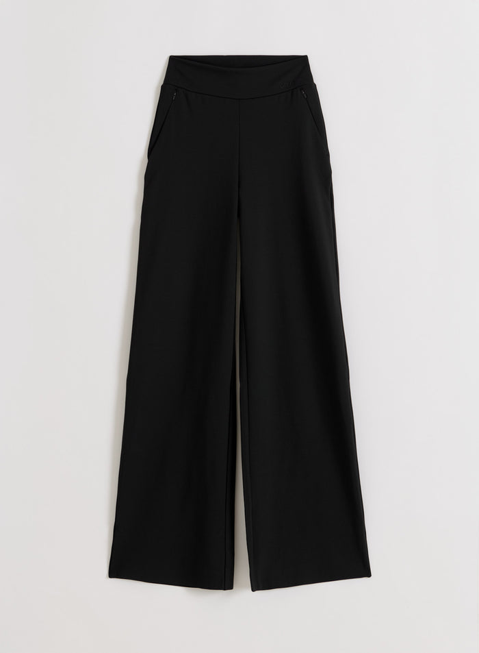 Black Sense Tall Pants from aim'n featuring a high waist and wide-leg fit in a flatlay view.
