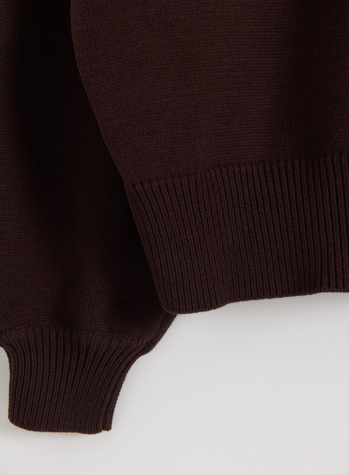 Chocolate brown Athletic Knit Sweatshirt from aim'n featuring ribbed cuffs and hem in a soft knit.
