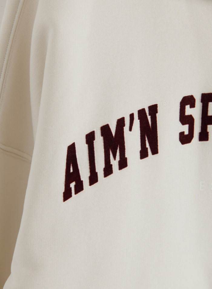 Cream Varsity Sweat Zip Hood