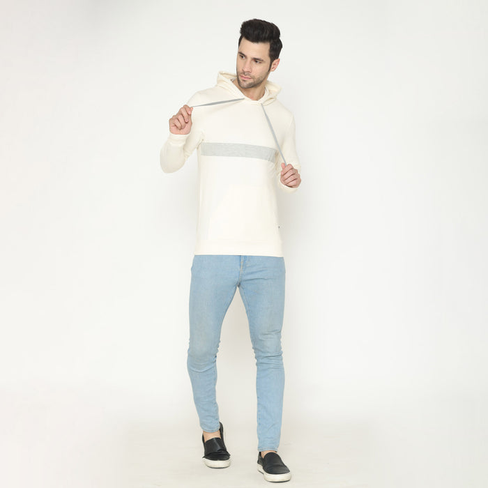 Men's Grey Striped Hoodie Sweatshirt - Off White