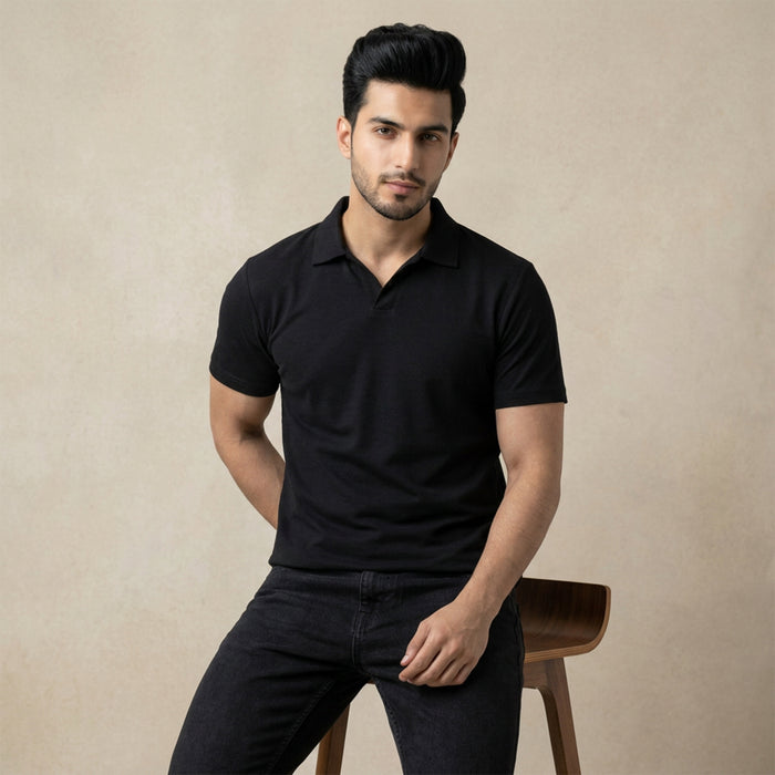 Men's Solid Polo Half-Sleeve T-Shirt (Black)