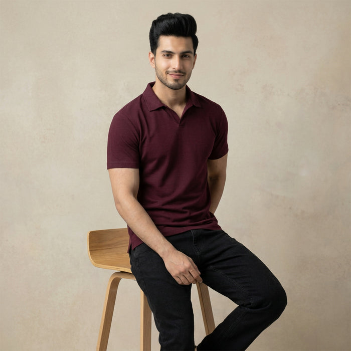Men's Solid Polo Half-Sleeve T-Shirt (Wine)