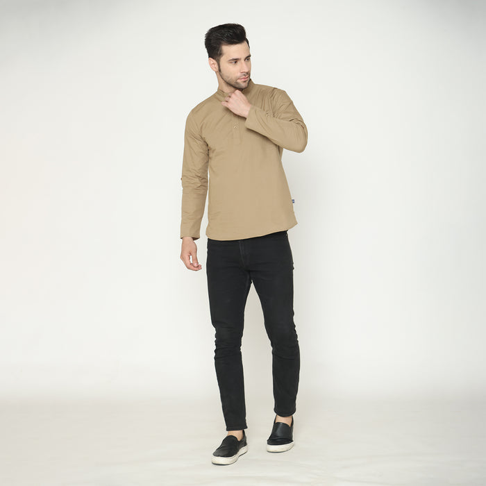 Men's Solid Short Kurta - Khaki