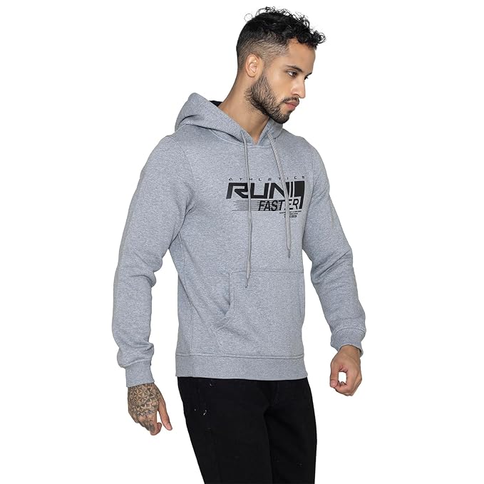 Relaxed Fit Printed Pullover Hoodie for Men (Grey)