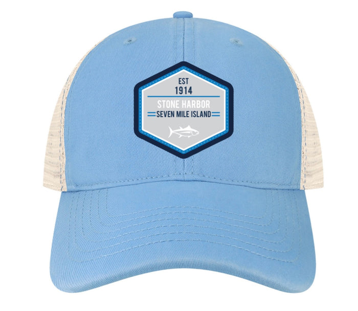 Stone Harbor EZA Trucker power blue/white hexagon patch