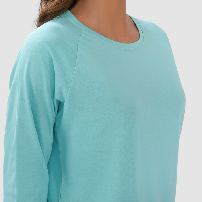 Women Round Neck Lounge Wear Tee- Comfort Fit - Aruba Blue