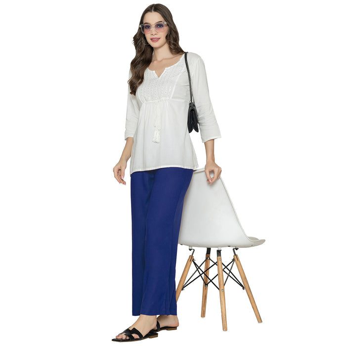 Women Solid Woven Viscose Palazzo - Navy