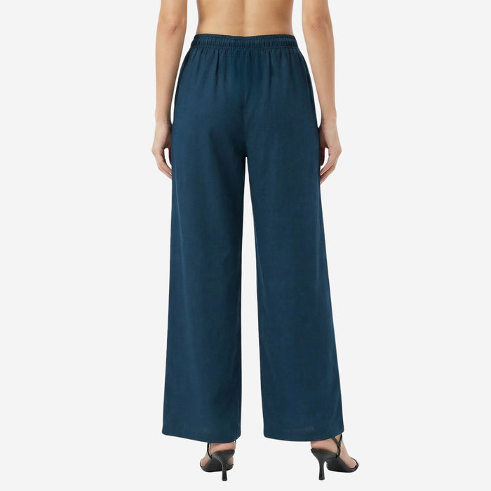 Women Solid Woven Viscose Palazzo -Prussian Blue