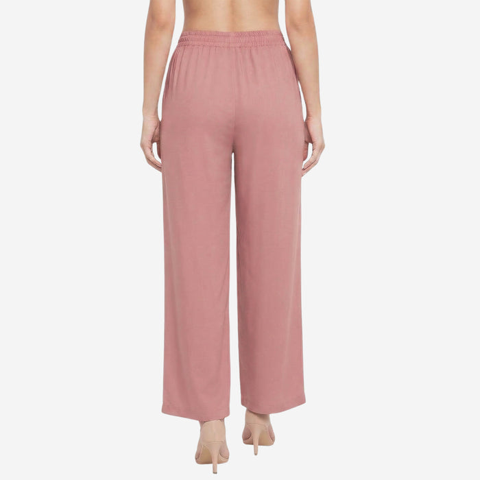 Women Solid Woven Viscose Palazzo -Slate Rose