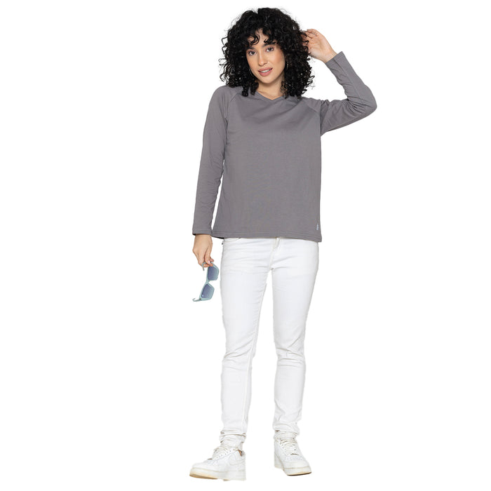 Women V Neck Lounge Wear Tee- Comfort Fit - Gray