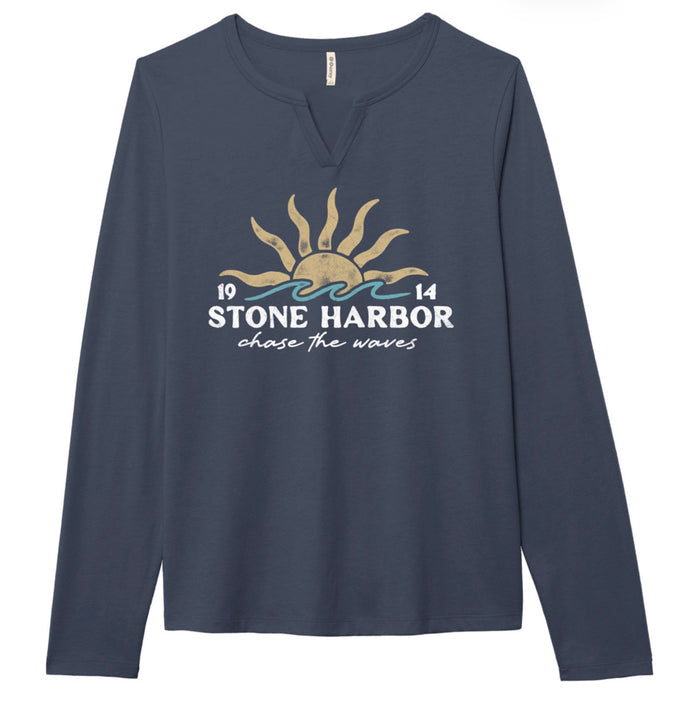 Womens Stone Harbor Sunlit Surge Long Tee - Spring Navy