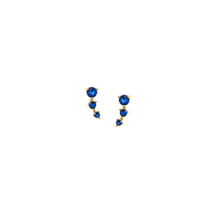 3 stone baby cz stud earring: Gold plated-sapphire