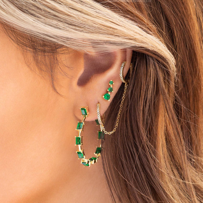 3 stone baby cz stud earring: Gold plated-sapphire