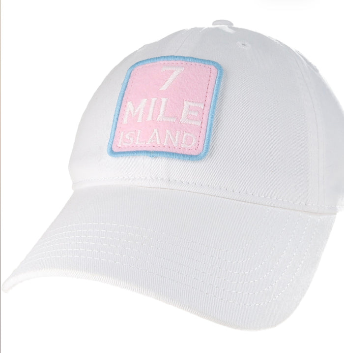 7 Mile Island White w/pink and blue patch hat