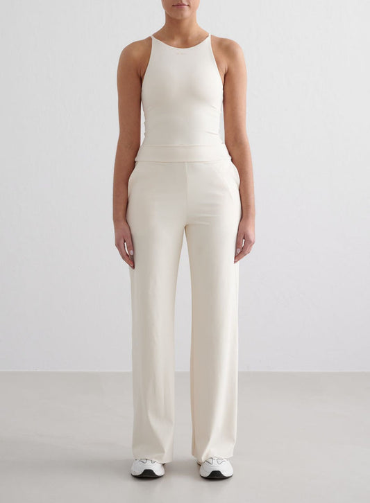 Almond White Sense Wide Pants & Halter Bralette Set