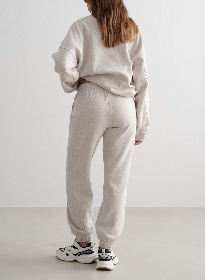 Beige Melange Varsity Sweat Set