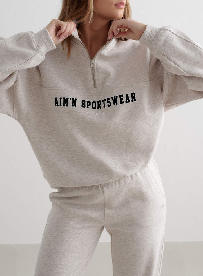 Beige Melange Varsity Sweat Set