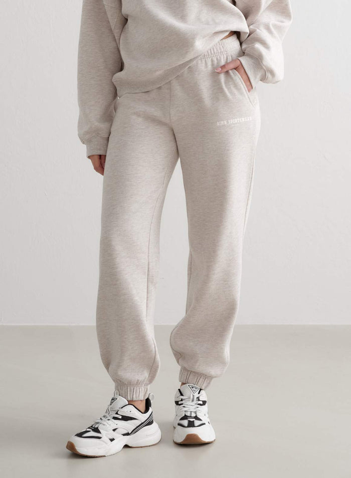 Beige Melange Varsity Sweat Set
