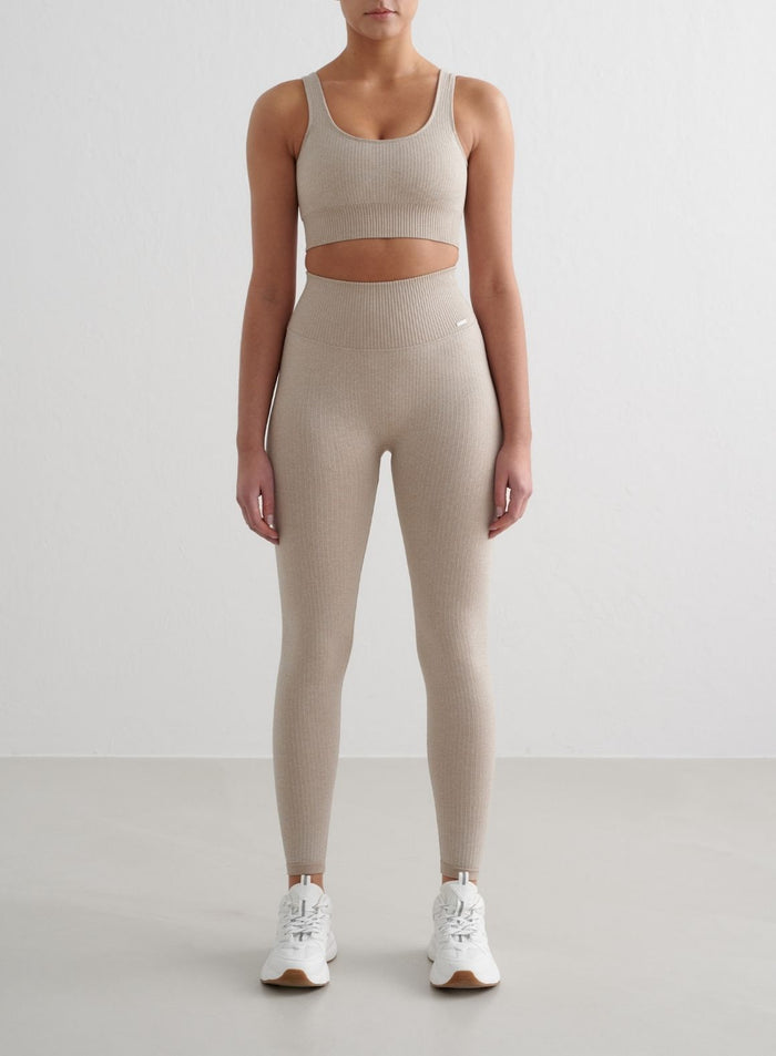 Beige Ribbed Seamless Bra