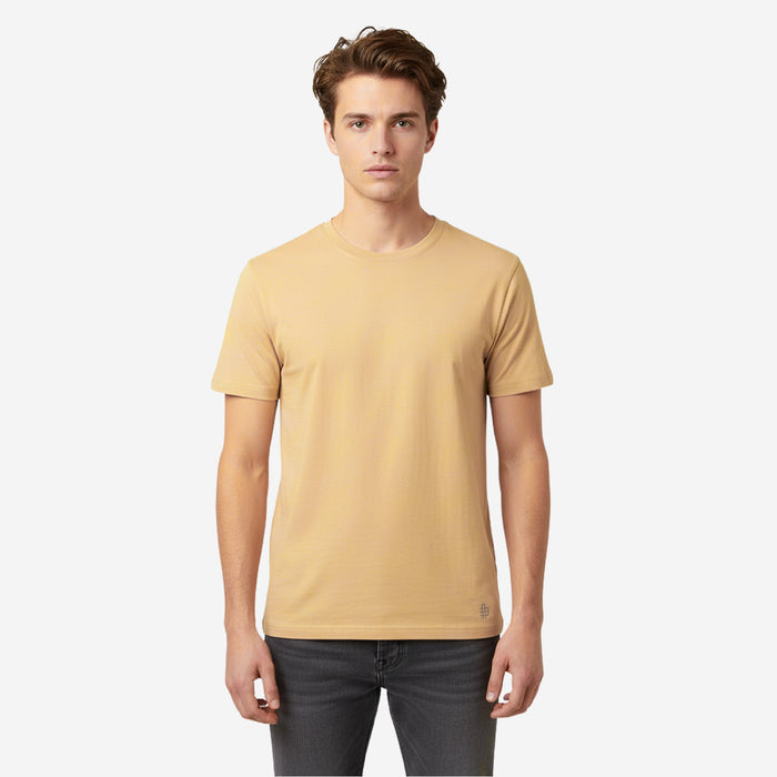 Beige Round Neck Half Sleeves T-Shirt for Men