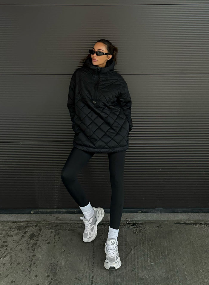 Black Oversized Quilted Anorak