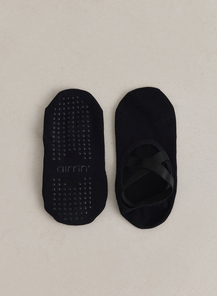Black Pilates Socks from aim'n with grip soles and criss-cross straps