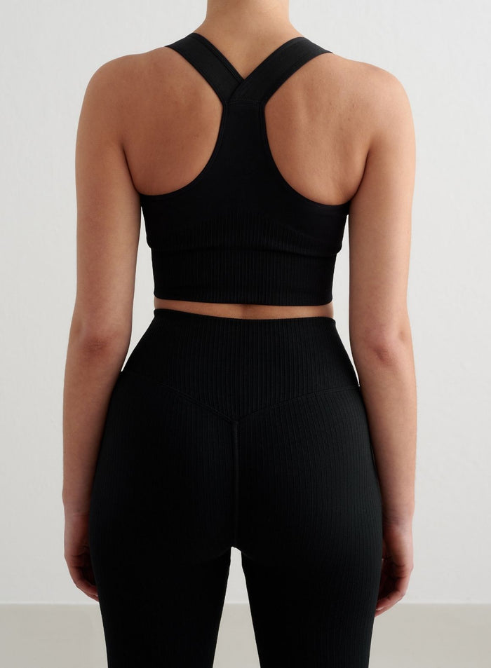 Black High Support Ribbed Bra