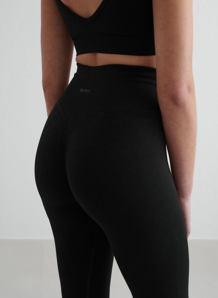 Black Shape Seamless Tall Tights by aim'n featuring an invisible scrunch and booty-contouring ribbed waist.