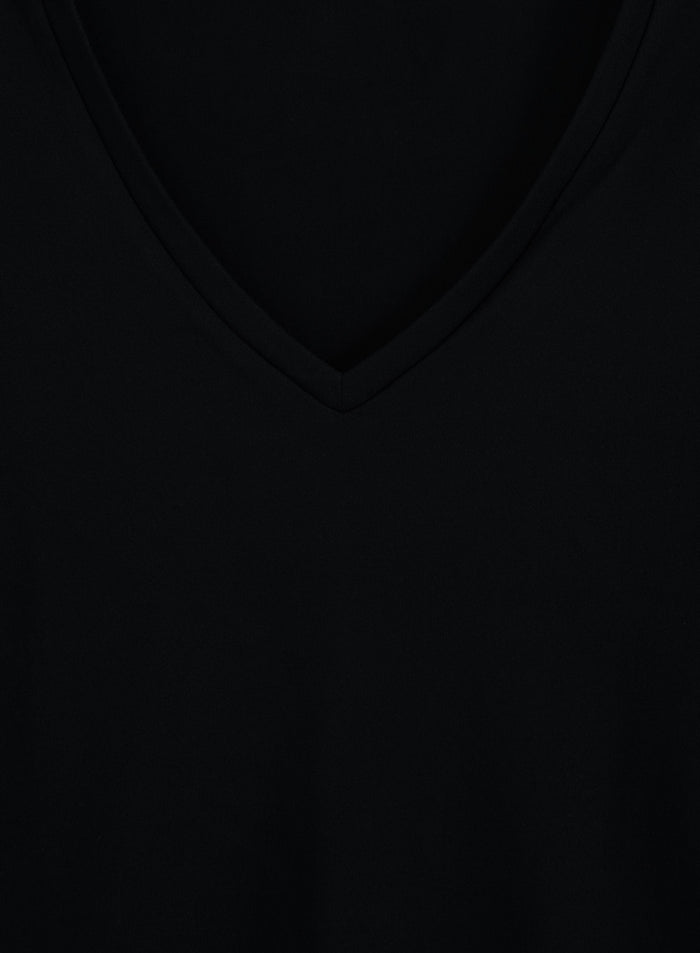 Black Soft Basic V-neck Short Sleeve