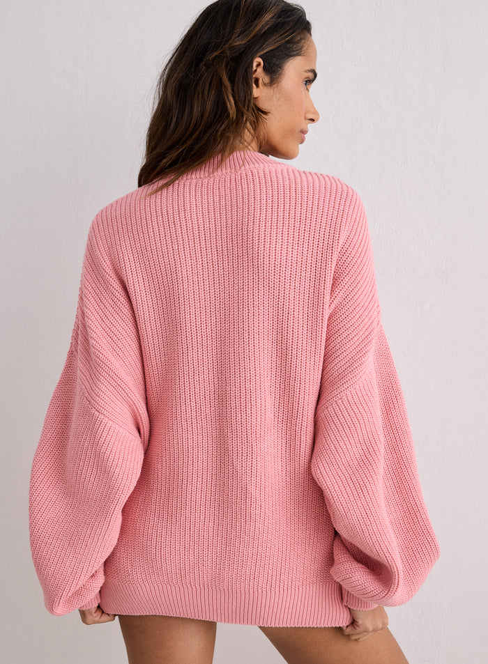 Back view of a model wearing a blush Knitted Sweatshirt [S-170cm]