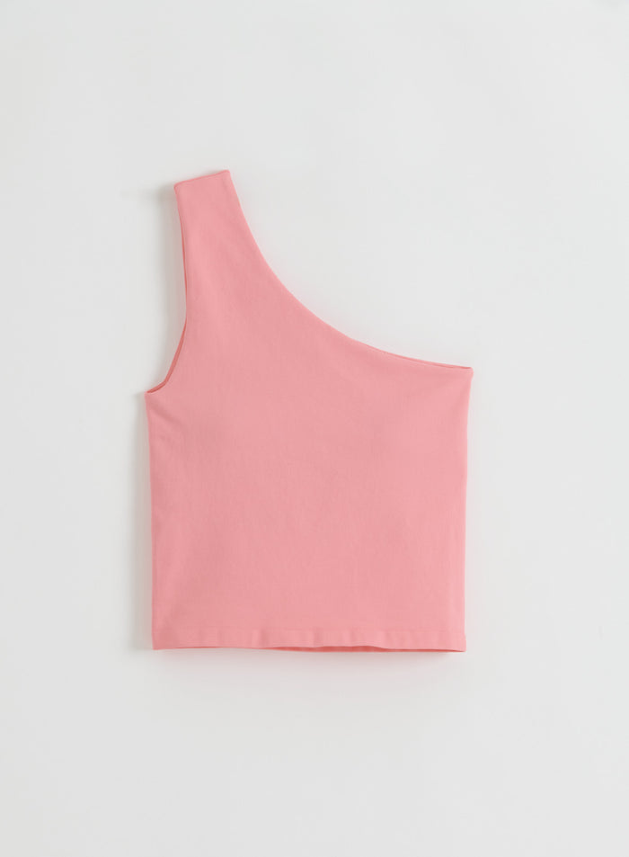 A flatlay of the Blush Shape Seamless One Shoulder Bralette from aim'n