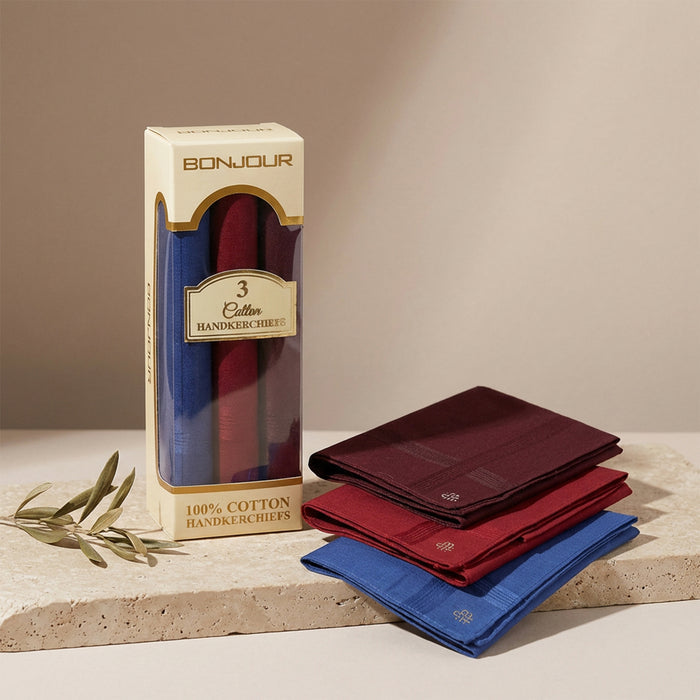 Bonjour Men's Darks Collection 100% Cotton Handkerchief (Pack of 3)