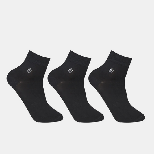 Bonjour Solid Collection Bamboo Ankle Socks for Men - Pack of 3 (Black)