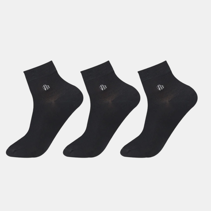 Bonjour Solid Collection Bamboo Ankle Socks for Men - Pack of 3 (Black)