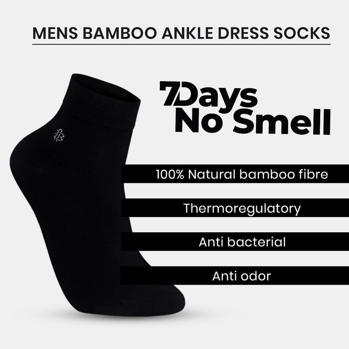 Bonjour Solid Collection Bamboo Ankle Socks for Men - Pack of 3 (Black)
