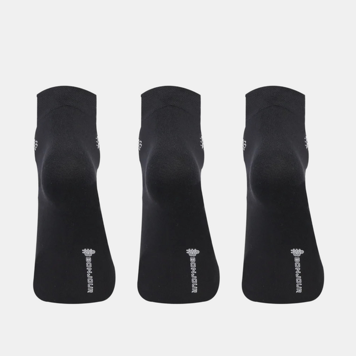 Bonjour Solid Collection Bamboo Ankle Socks for Men - Pack of 3 (Black)