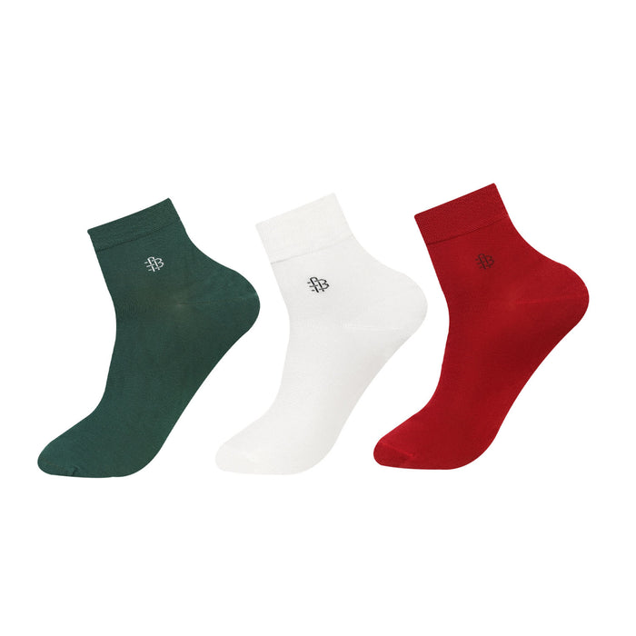 Bonjour Solid Collection Bamboo Ankle Socks for Men - Pack of 3 (Dk Green, Maroon & White)