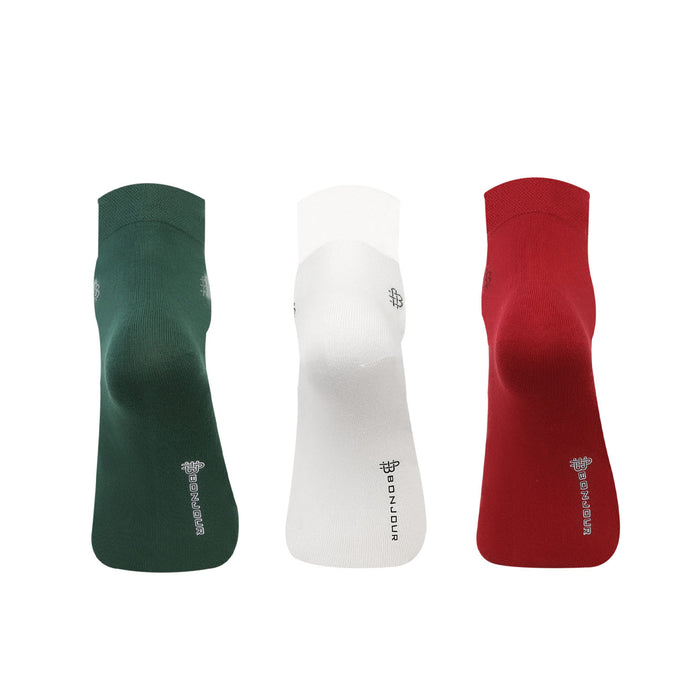 Bonjour Solid Collection Bamboo Ankle Socks for Men - Pack of 3 (Dk Green, Maroon & White)