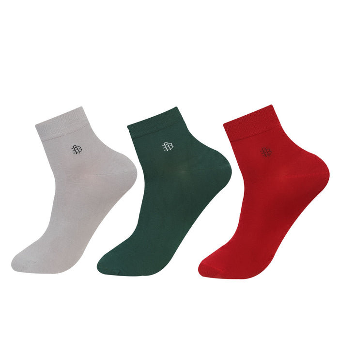 Bonjour Solid Collection Bamboo Ankle Socks for Men - Pack of 3 (Grey, Maroon &  Dk Green)