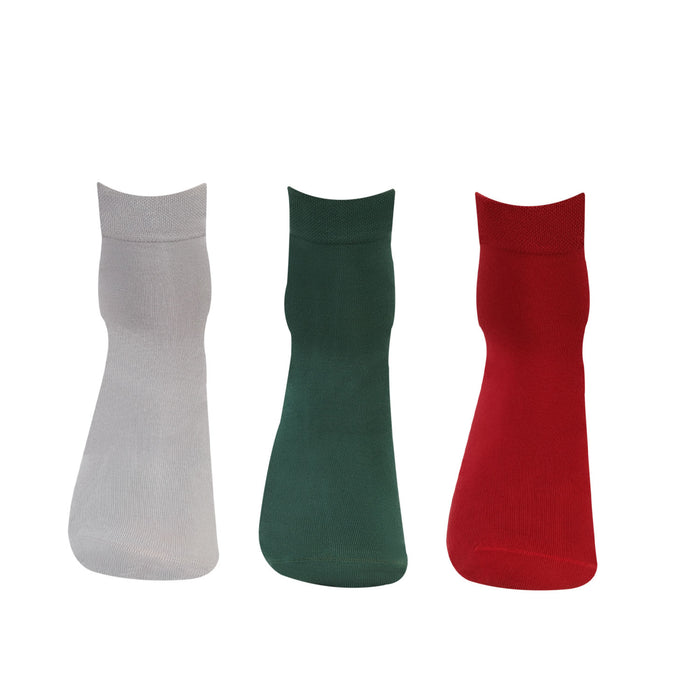 Bonjour Solid Collection Bamboo Ankle Socks for Men - Pack of 3 (Grey, Maroon &  Dk Green)