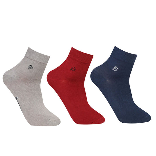 Bonjour Solid Collection Bamboo Ankle Socks for Men - Pack of 3 (Grey, Maroon & Navy)