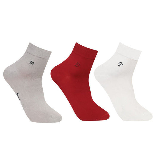 Bonjour Solid Collection Bamboo Ankle Socks for Men - Pack of 3 (Grey, Maroon & White)