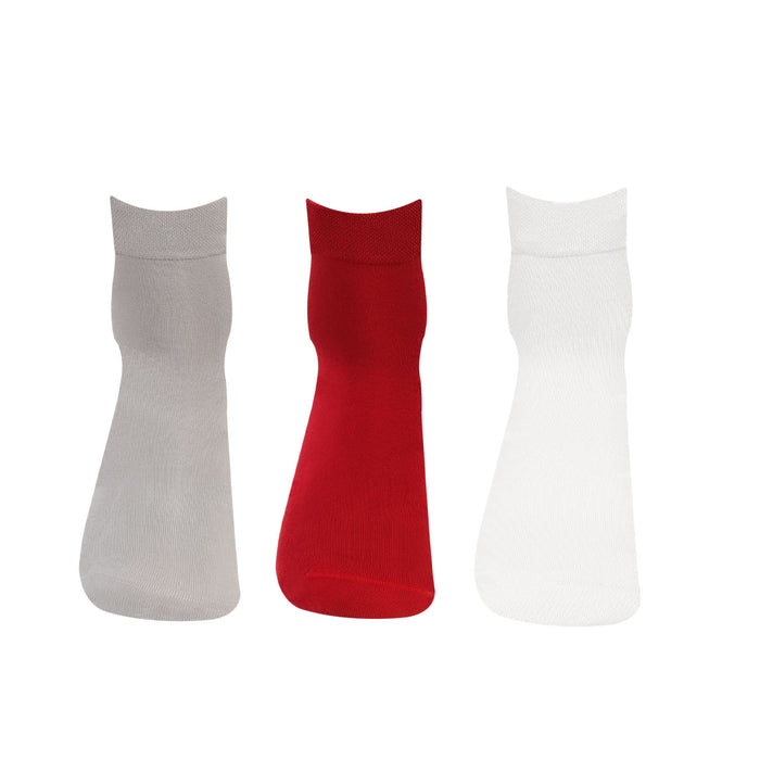 Bonjour Solid Collection Bamboo Ankle Socks for Men - Pack of 3 (Grey, Maroon & White)