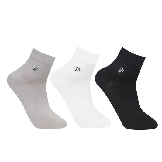 Bonjour Solid Collection Bamboo Ankle Socks for Men - Pack of 3 (Grey, White & Black)