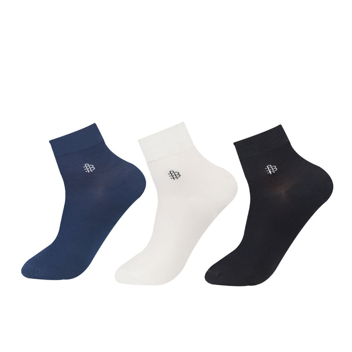 Bonjour Solid Collection Bamboo Ankle Socks for Men - Pack of 3 (Navy, Black & White)