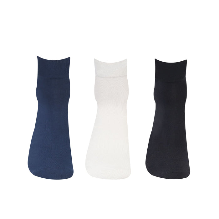 Bonjour Solid Collection Bamboo Ankle Socks for Men - Pack of 3 (Navy, Black & White)