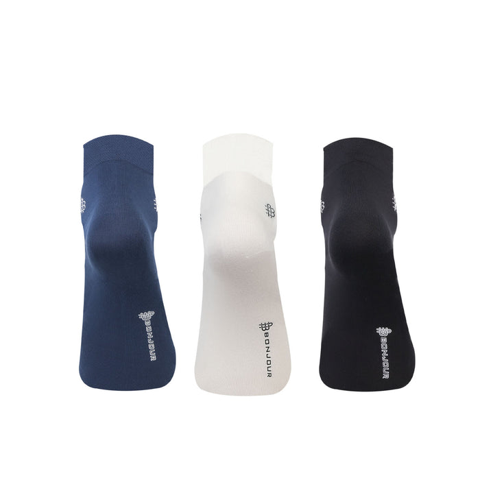 Bonjour Solid Collection Bamboo Ankle Socks for Men - Pack of 3 (Navy, Black & White)
