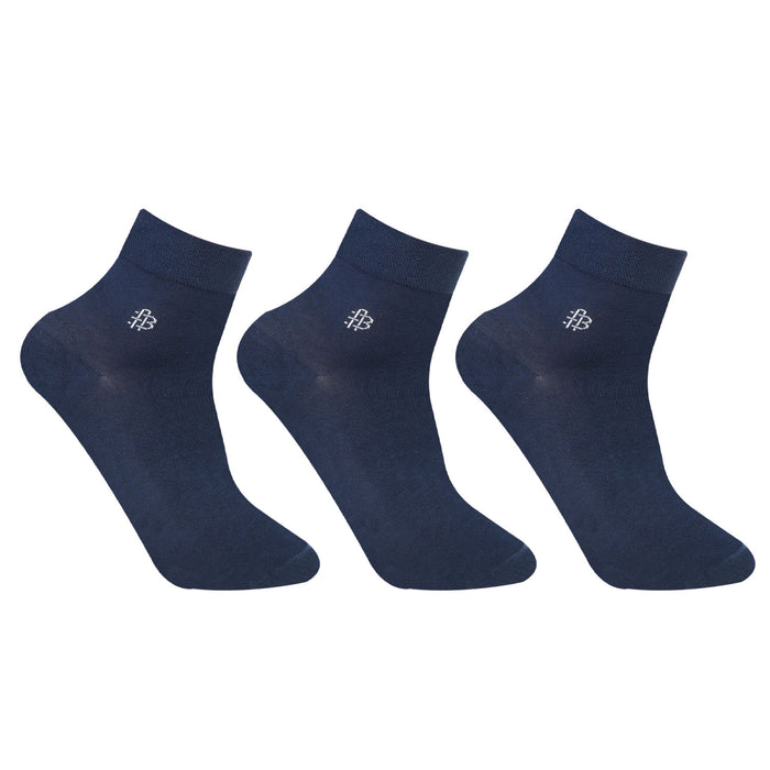 Bonjour Solid Collection Bamboo Ankle Socks for Men - Pack of 3 (Navy)