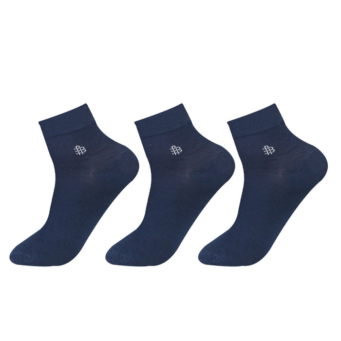 Bonjour Solid Collection Bamboo Ankle Socks for Men - Pack of 3 (Navy)