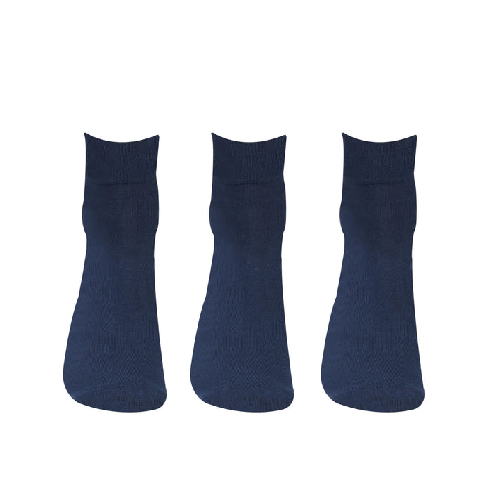 Bonjour Solid Collection Bamboo Ankle Socks for Men - Pack of 3 (Navy)